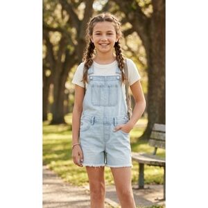Old Navy Light Wash Frayed Hem Denim Shortalls Blue Size L (10-12)